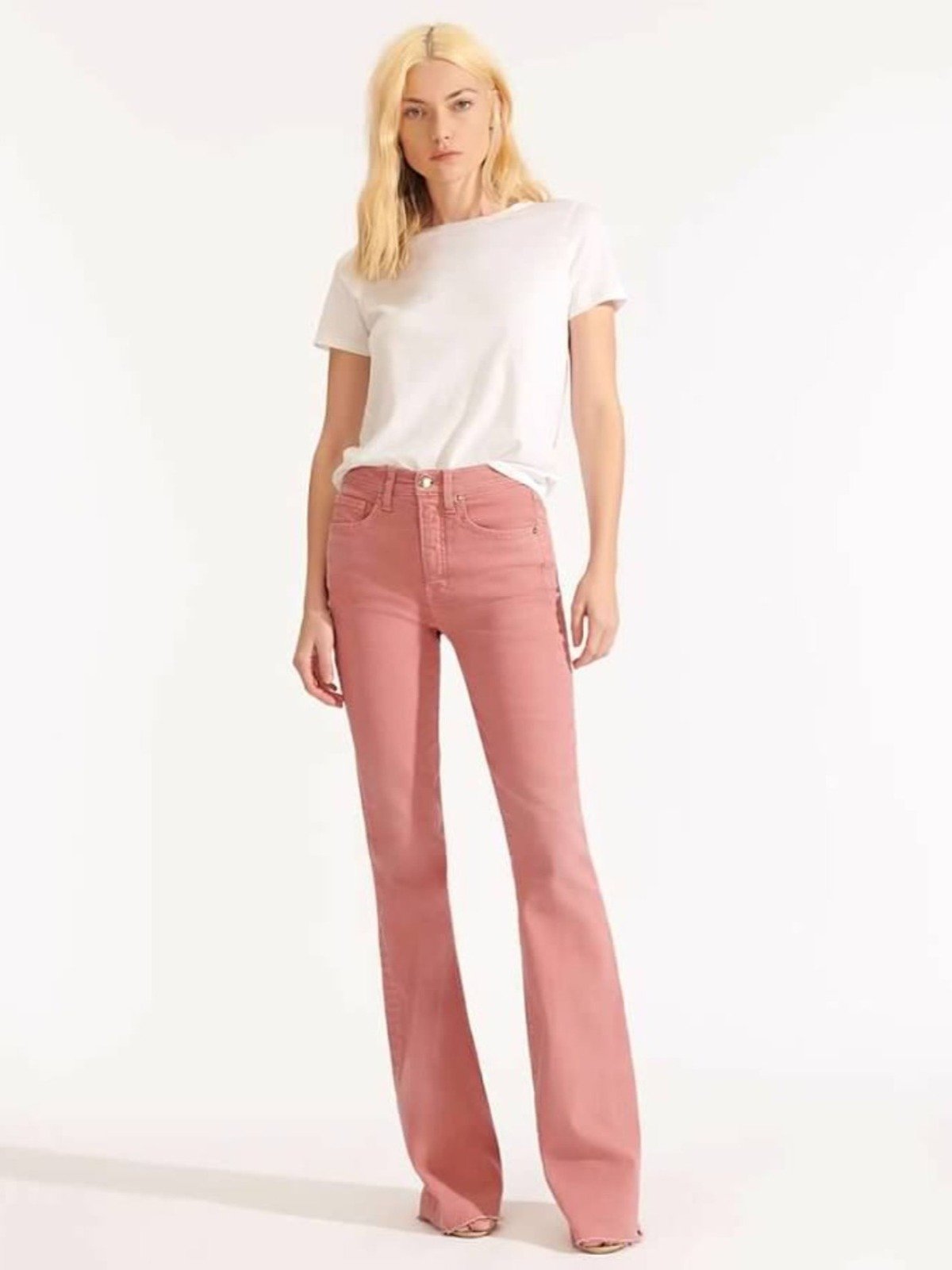 NWT Veronica Beard Jeans Beverly High-Rise Skinny Flare Jean with Raw Hem in Pink Size 28