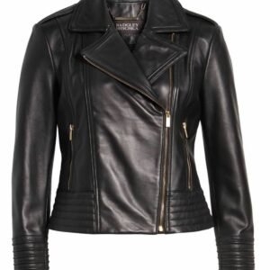 NWT Badgley Mischka Gia Quilted Leather Biker Jacket in Black Size Small