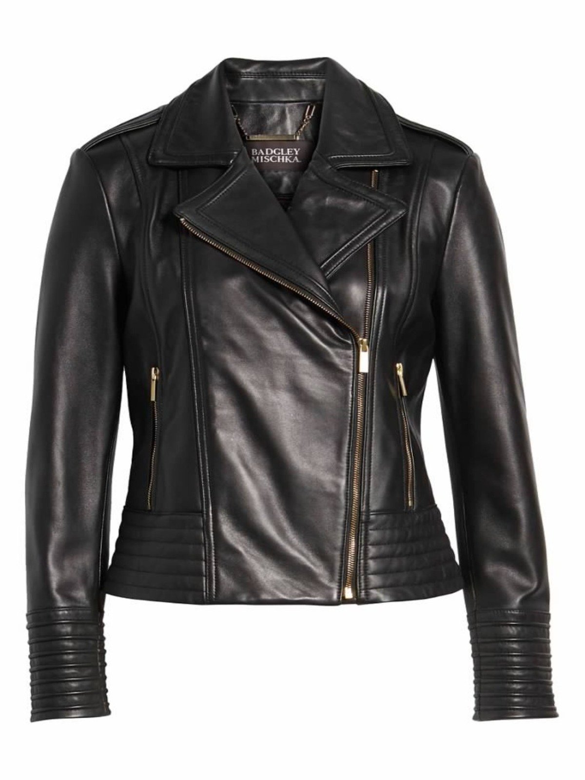 NWT Badgley Mischka Gia Quilted Leather Biker Jacket in Black Size Small