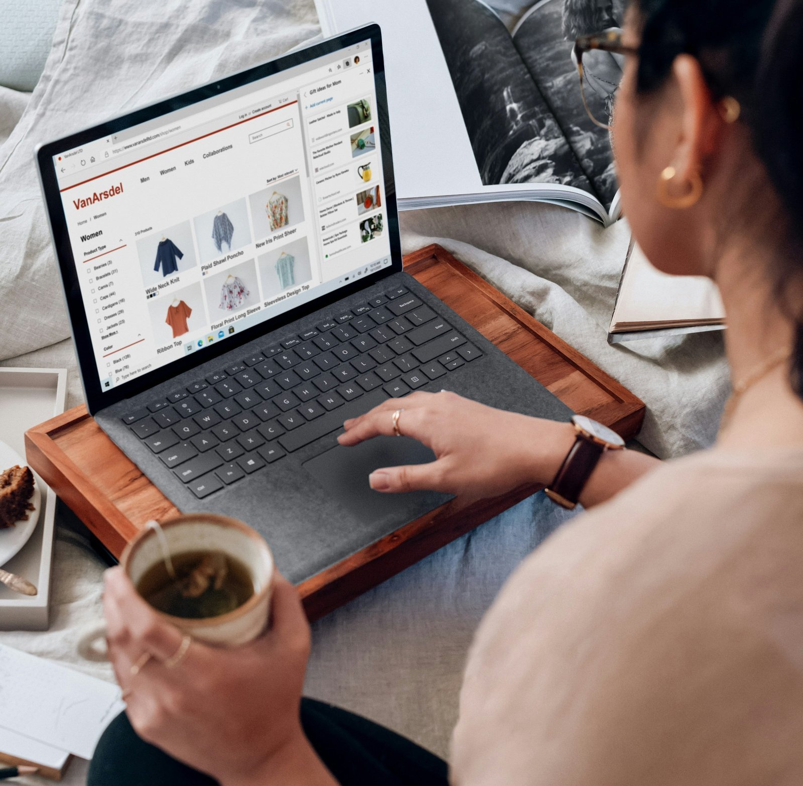 Woman browsing products online on a laptop